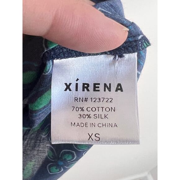 Xirena Beau Floral Print Long Sleeve Button-Up Shirt Navy/Green Women's Size XS - Picture 8 of 12